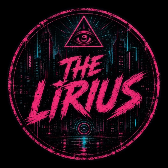 Logo neon rosa da The Lirius — identidade do universo distópico